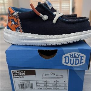 Hey Dude Kids Wally T Sharks Navy and Orange Sneakers